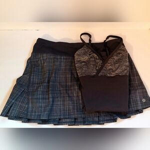 Lululemon "Run: Pace Setter" Skirt SET, Coal Pig Pink Shale Stripe / Coal, Sz 8